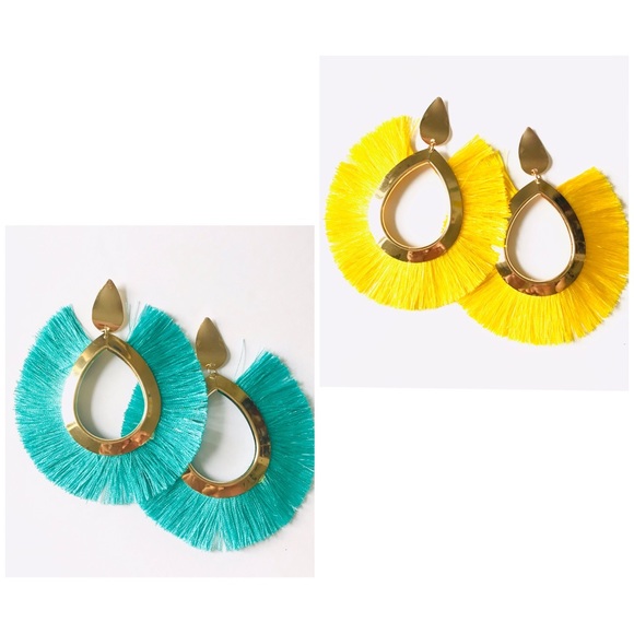Jewelry - 𝕙𝕡! Teal or Yellow Tassel Drop Earrings